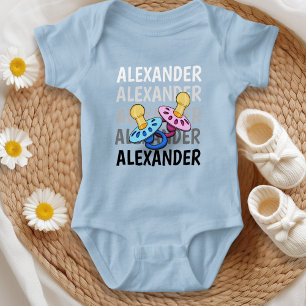 Body Nom de bébé ombré blanc au noir avec sucette Bleu