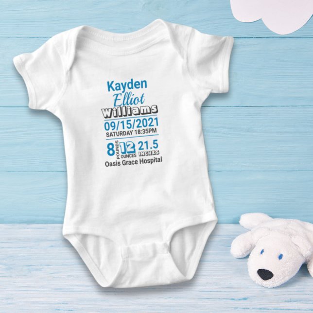 Body Nom de famille bleu naissance statistiques faire-p (Blue family name baby birth stats announcement baby bodysuit)