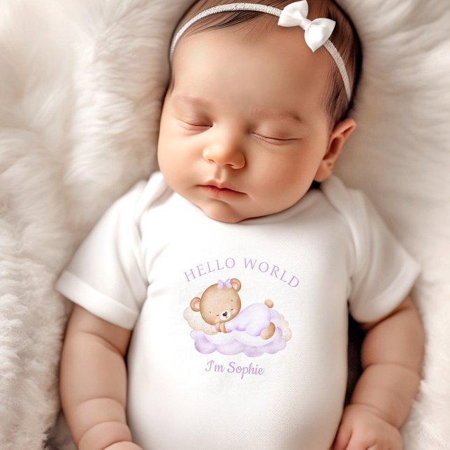 Body Nom de la fille du bébé nouveau-né Personnalisé po (Newborn Baby Girl Name Personalized Purple Baby Bodysuit)