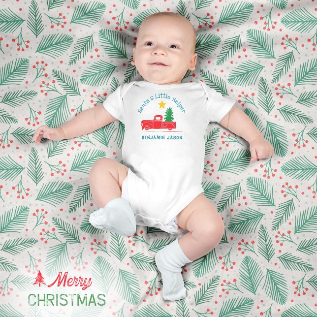 Body 🎅🏻 Nom du petit aide du Père Noël 🌟 Étoile d'ar (🎅🏻 Santa's Little Helper Name 🚛Truck Tree Star Baby Bodysuit ©Susanne Sachers - Sunny Mind Design)