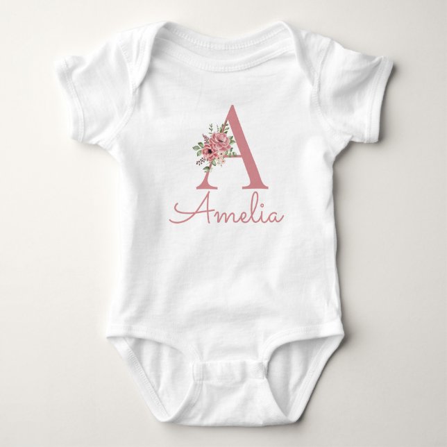 Body Nom floral rose personnalisé Nouveau bébé fille ca (Devant)