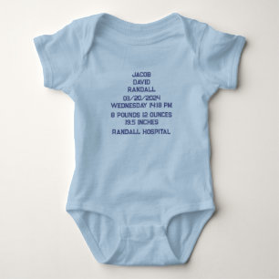 Body Nom personnalisé Baby Birth Stats Faire-part Jerse