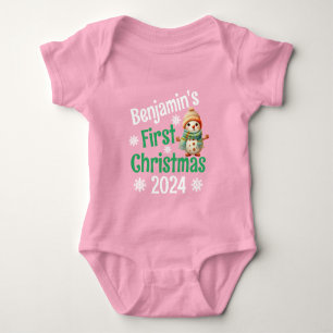 Body Nom personnalisé Snowman Baby 1er Noël Rouge