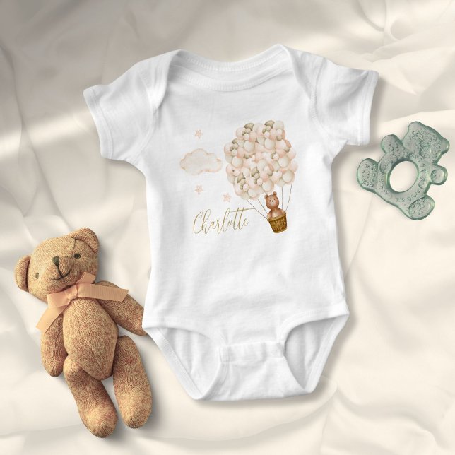 Body Nounours Teddy Bear et ballons en écriture dorée (Cute Teddy Bear And Balloons Gold Script Baby Bodysuit)