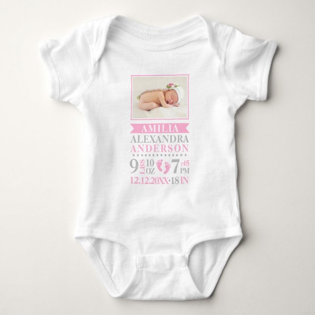 Body Nouveau-né Fille rose Grey Naissance Statistiques  (Devant)