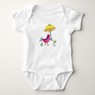 Body oiseau rouge drôle avec un parapluie jaune