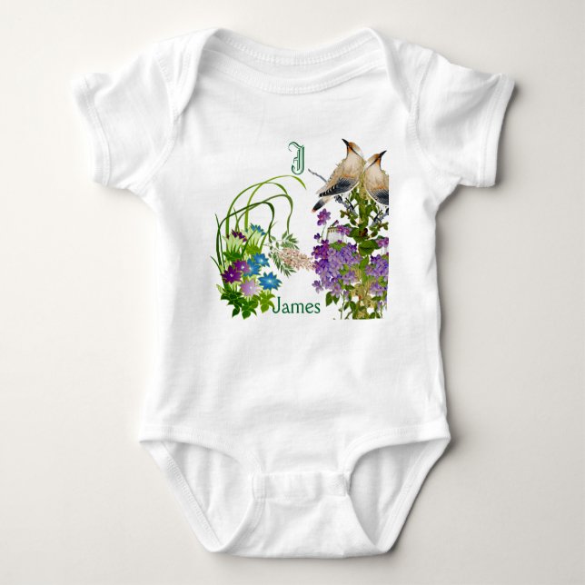 Body Oiseaux funky Aquarelle Florale Monogramme personn (Devant)