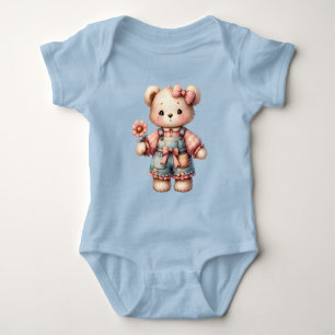 Body Ours en peluche pastel tenant une fleur portant un
