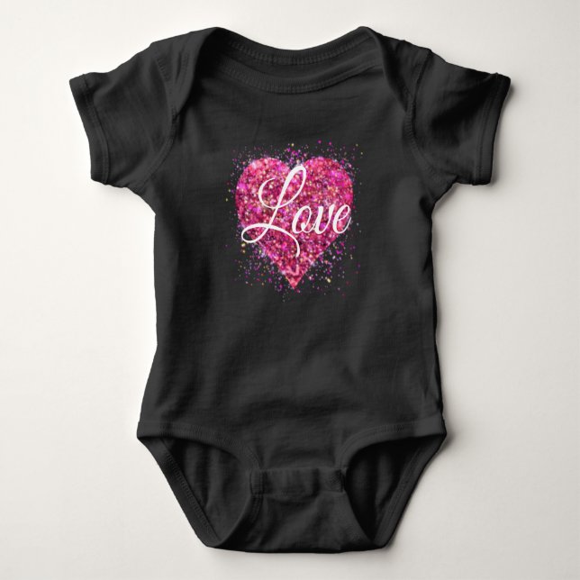 Body Paillettes rose mousseux, amour graffiti valentine (Devant)