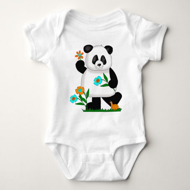 Body Panda pour bébé avec fleurs 2 (Devant)