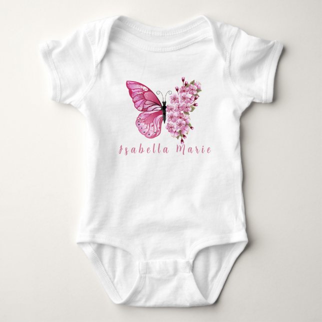 Body Papillon rose personnalisé nom mignon morden  (Devant)