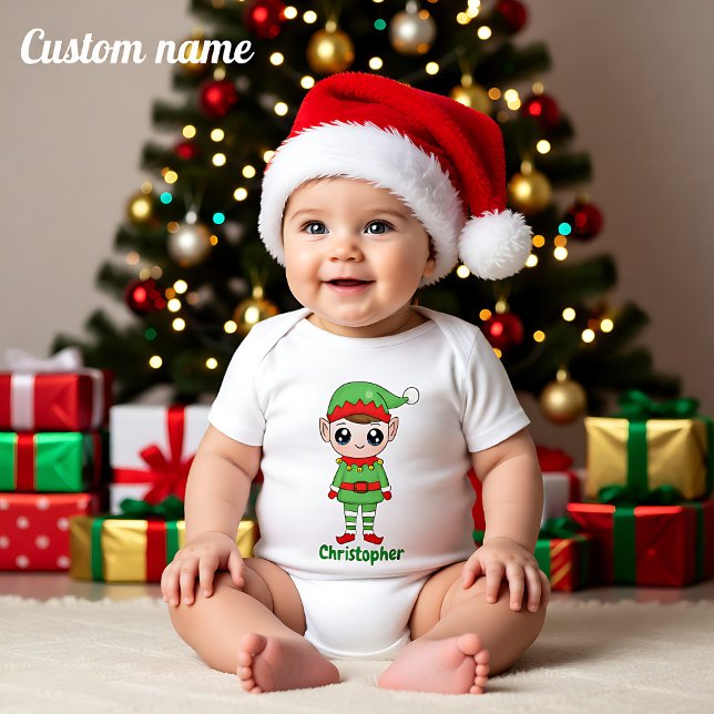 Body 🎄 Père Noël petit assistant avec nom personnalisé (🎄Santa's little helper with custom name Baby Bodysuit)