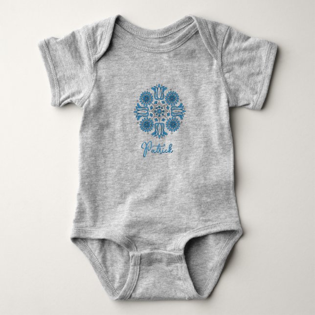 Body Personalized Baby Boy Bodysuit Folk Tulip (Devant)