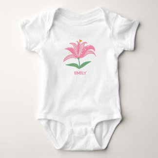 Body Personalized name pink lily flower baby bodysuit