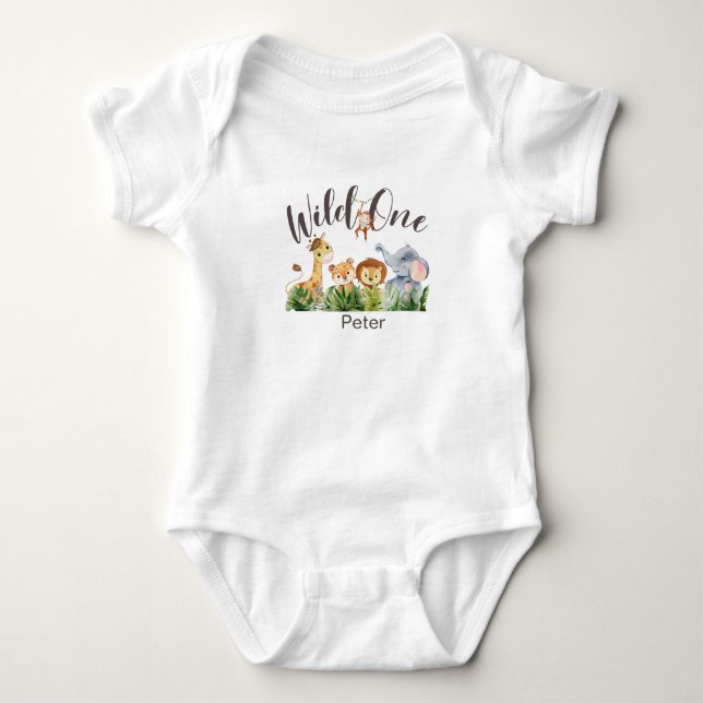 Body Personalized Wild One Safari  First Birthday Baby  (Devant)