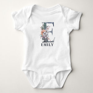 Body Personnalisé Floral Baby Girl Name Baby Initial E
