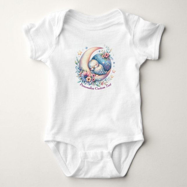 Body Personnalisé mignon bébé oiseau dormant sur la lun (Devant)