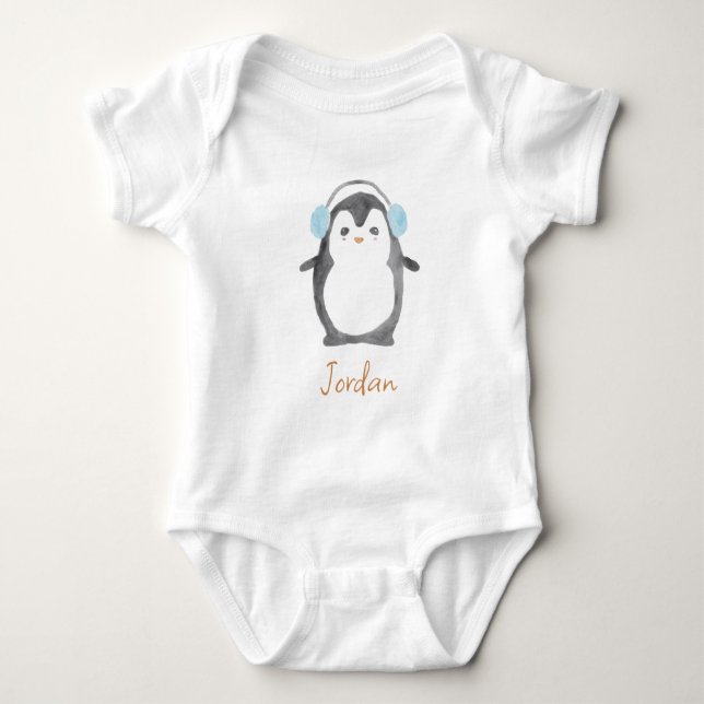 Body Personnalisé mignon pingouin d'aquarelle bébé (Devant)