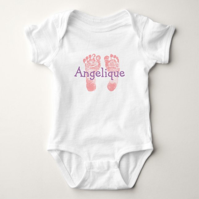 Body Personnalisez votre bébé rose Empreintes & Nom (Devant)