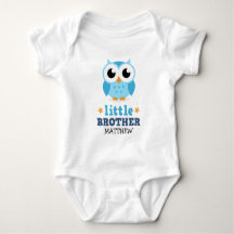 Petit frère une pièce avec hibou bleu et nom