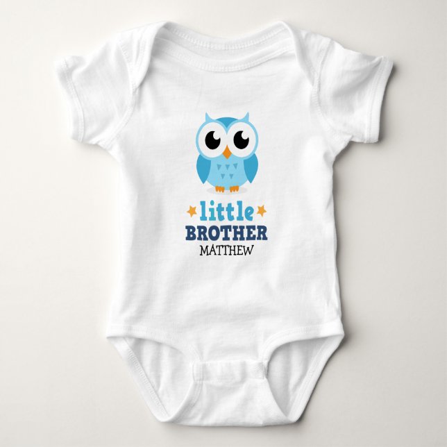 Body Petit frère une pièce avec hibou bleu et nom (Devant)