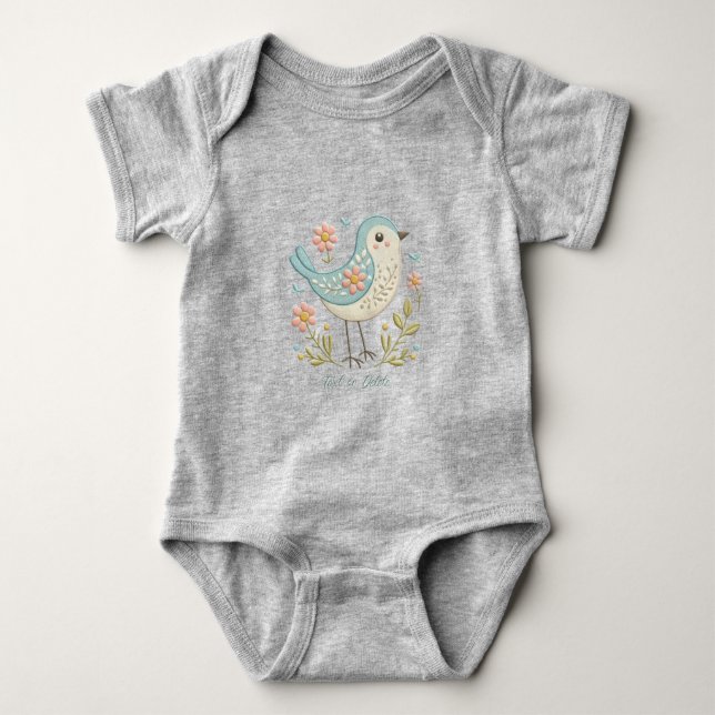 Body Petit Oiseau Broderie Florale Vert Bodysuit Bébé (Devant)
