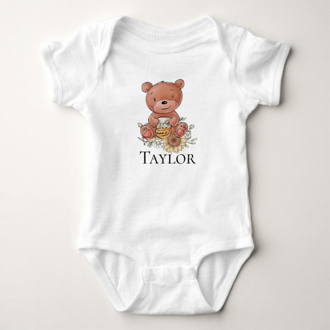 Body Petit ours au miel mignon avec nom personnalisé (Devant)