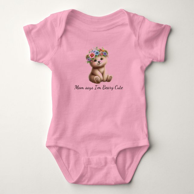 Body Petit ours avec couronne de fleurs tout mignon (Devant)