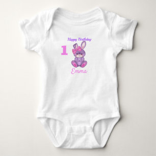 Body Petites filles lapins roses Anniversaire Nom et âg