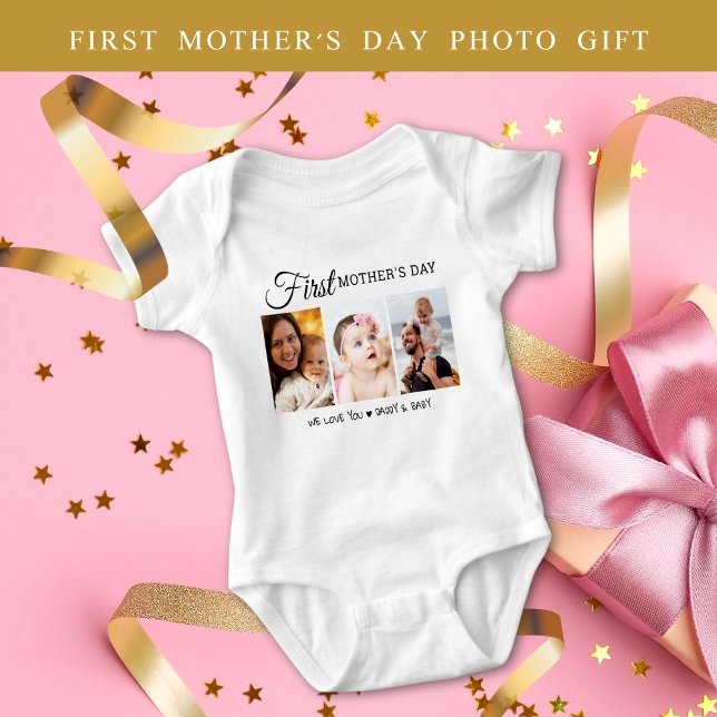 Body Photo de la Fête des Premières Mères 3 (Personalized First Mother’s Day 3 Photo Collage Baby Bodysuit
)