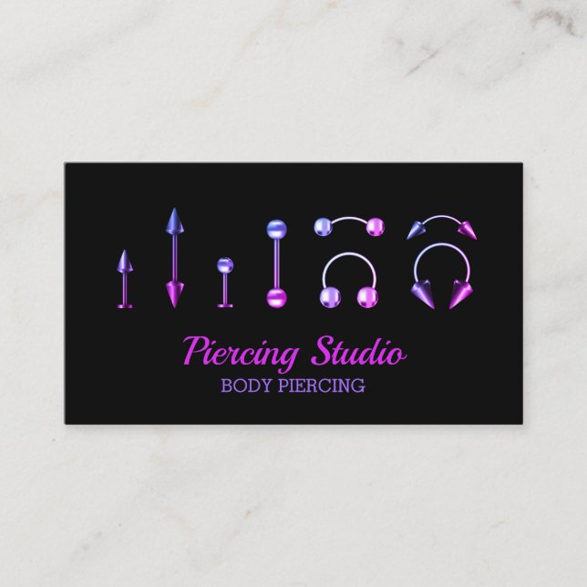 Body Piercing Studio lila rosa Schmucksalon Visitenkarte (Vorderseite)