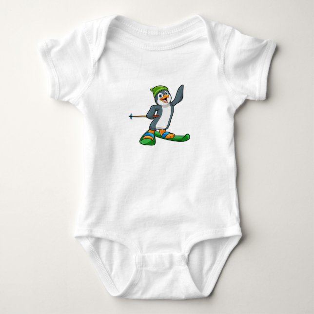 Body Pingouin comme skieur avec ski et Casquette (Devant)