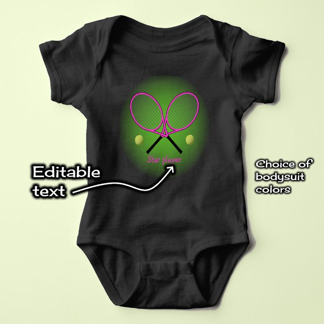 Body Pink tennis ajouter le nom ou le texte bébé boitie (Example: black bodysuit with vivid printing option)