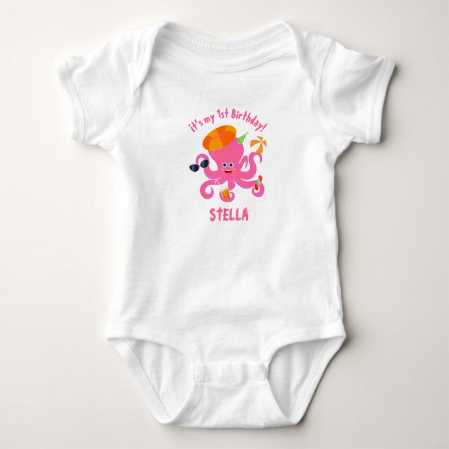 Body Poctopus rose été petite fille fête d'anniversaire (Devant)