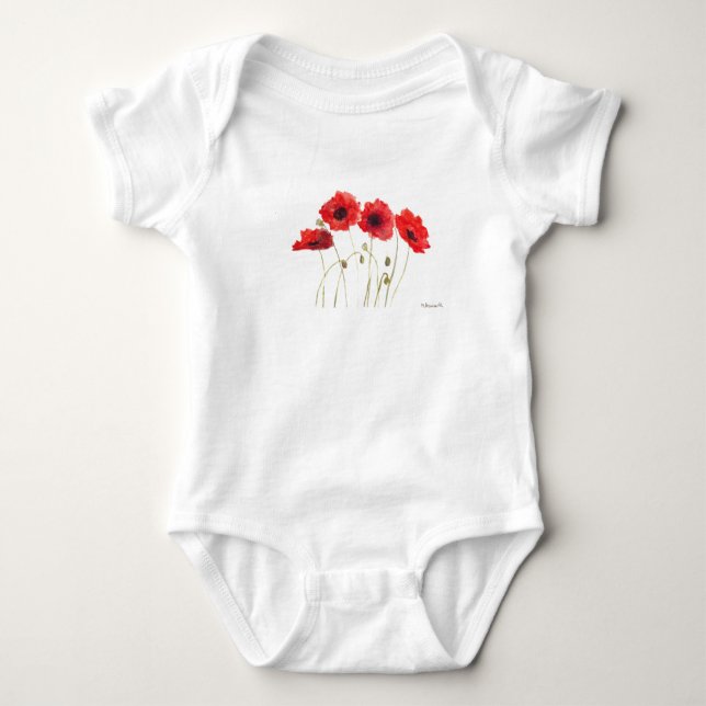 Body Populations rouge floral aquarelle été bébé bodysu (Devant)