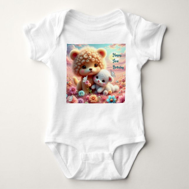 Body pour premier anniversaire Ours en peluche (Devant)
