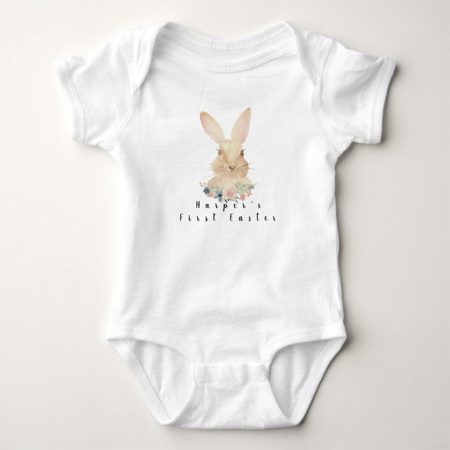 Body Premier lapin d'aquarelle de Pâques du bébé floral (Devant)