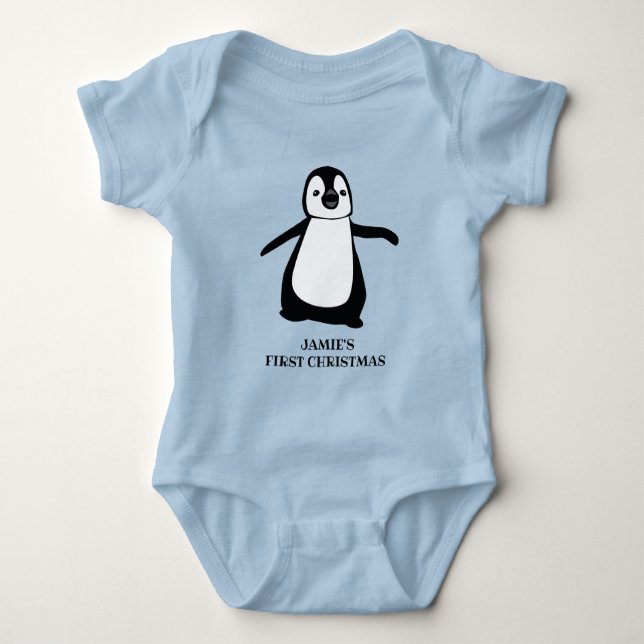 Body Premier Noël de bébé personnalisé | Pingouin migno (Devant)