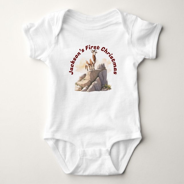 Body Premier Noël de la chèvre de bébé personnalisée, W (Devant)
