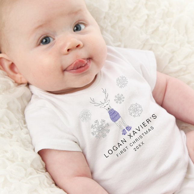 Body Premier Noël moderne Reindeer douillet (Modern First Christmas Cozy Reindeer Baby Bodysuit)