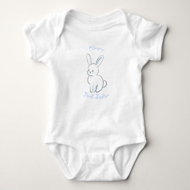 Body Premier Pâques de bébé avec un lapin bleu mignon a (Devant)