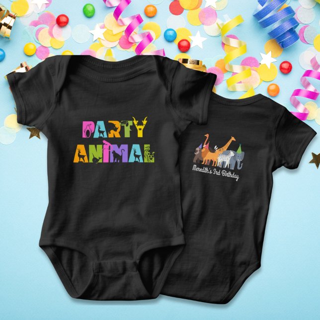 Body Première fête d'anniversaire Animal Safari Black B (First Birthday Bodysuit Party Animal Fun First Birthday Gift)