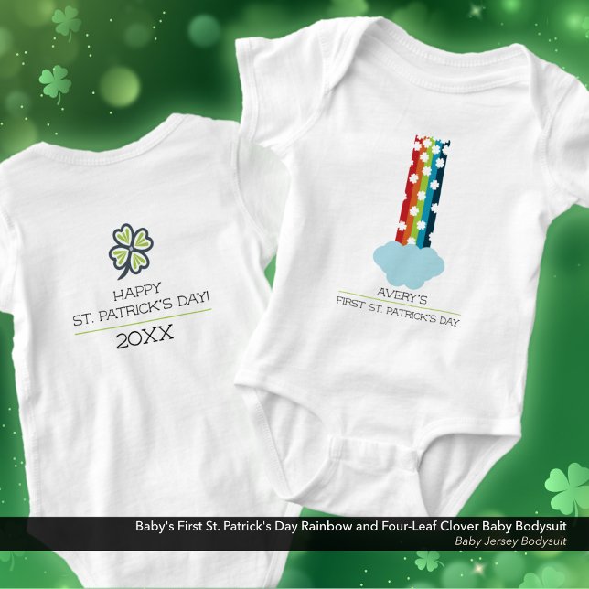 Body Première St. Patrick's Day Rainbow Clover (Baby's First St. Patrick's Day, Rainbow & Clover Baby Bodysuit Personalized with Their Name & Year.)
