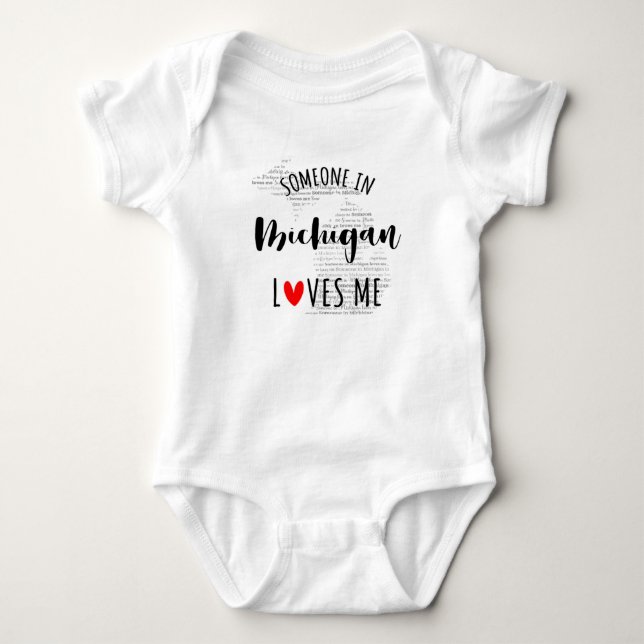 Body Quelqu'Un Au Michigan M'Aime Carte Bébé Bodysuit (Devant)