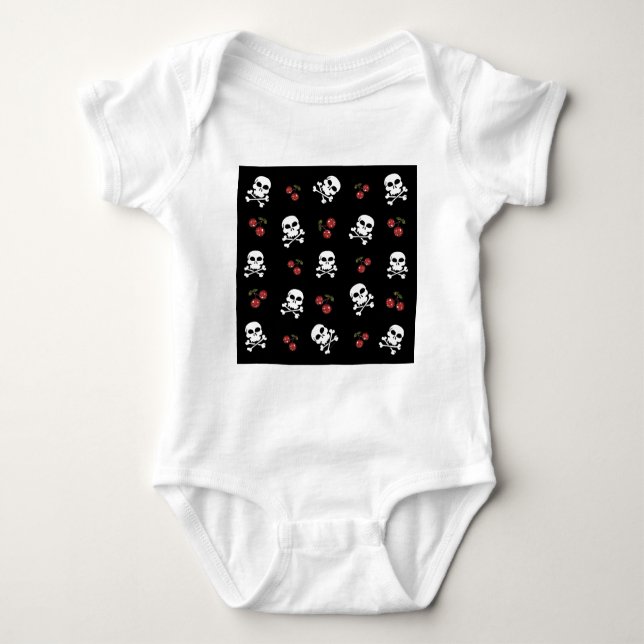 Body RAB Rockabilly Skuls et Cerises sur Noir (Devant)