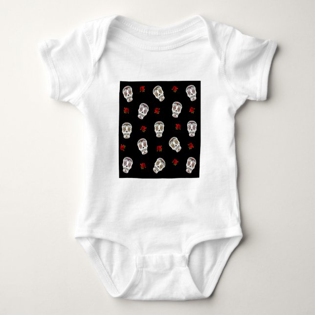 Body RAB Rockabilly Sugar Skulls Roses On Black (Devant)