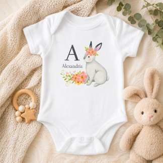 Body Rabbit with Pink Flowers Monogram
