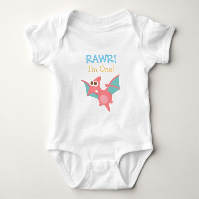 Body Rawr, j'ai un ans, dinosaure rose mignon pour des (Devant)