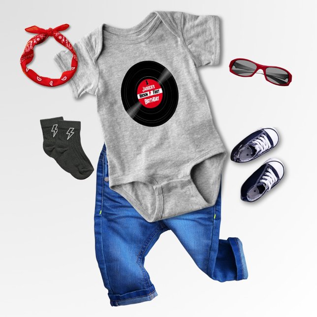 Body Rock Star Premier Anniversaire de fête Vinyl Recor (Personalized Vinyl Record Bodysuit for Baby's First Rock and Roll Birthday)