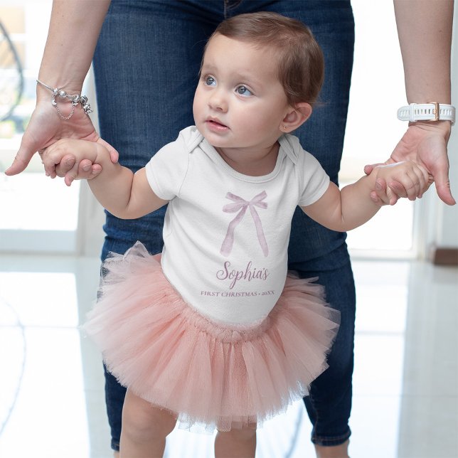 Body Ruban rose Bow Première coutume de Noël pour bébé (Sweet ribbon bow, baby girl's first christmas. Fancy cute.)